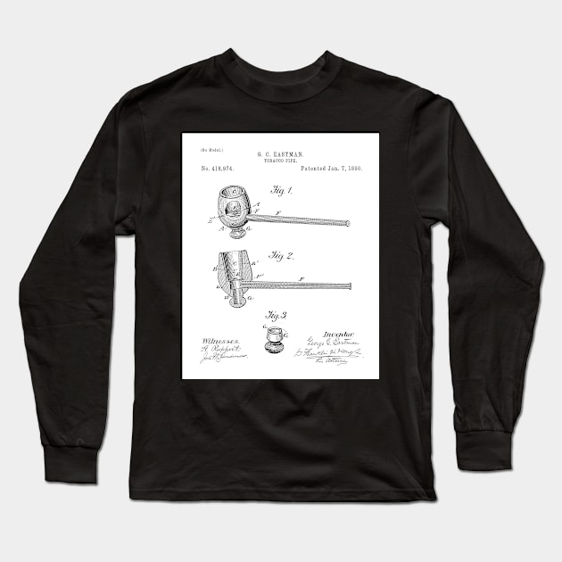 Smoking Pipe Patent - Pipe Smoker Tobacco Art - White Long Sleeve T-Shirt by patentpress